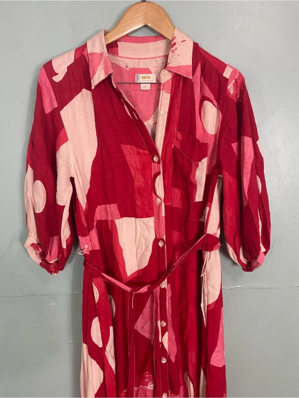 Anthropologie The Mona Linen Shirt Dress Pink Red Small - Picture 3 of 7